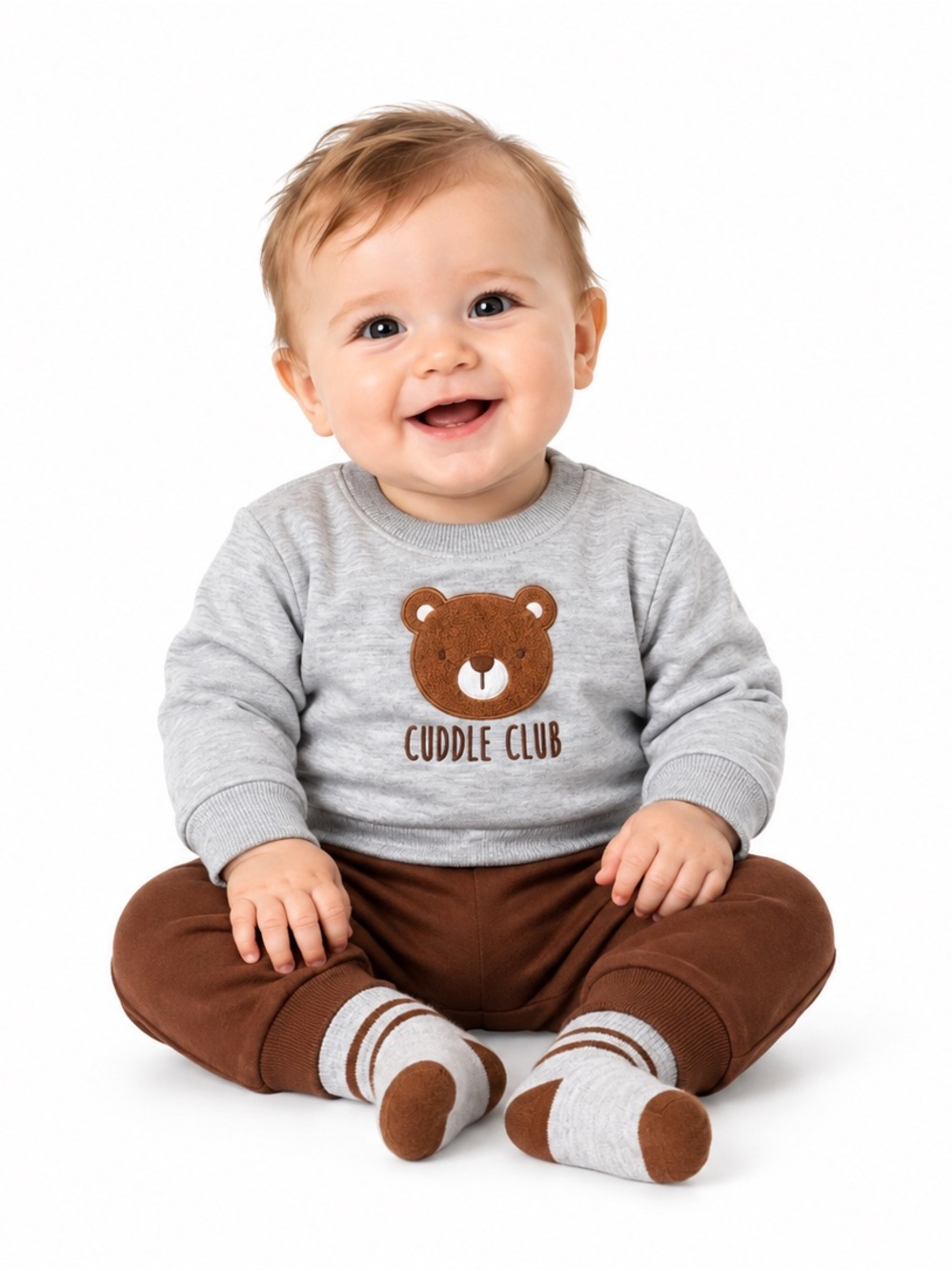 NEW - Monkey Bars 3PC Cuddle Club Gray & Brown Bear Matching Set 3-6M